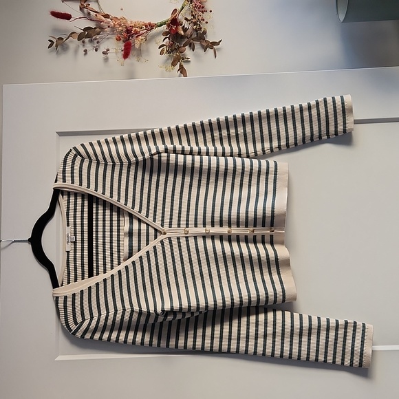 Madewell Sweaters - NWOT Madewell striped cardigan and tank set, size L, cream & green.